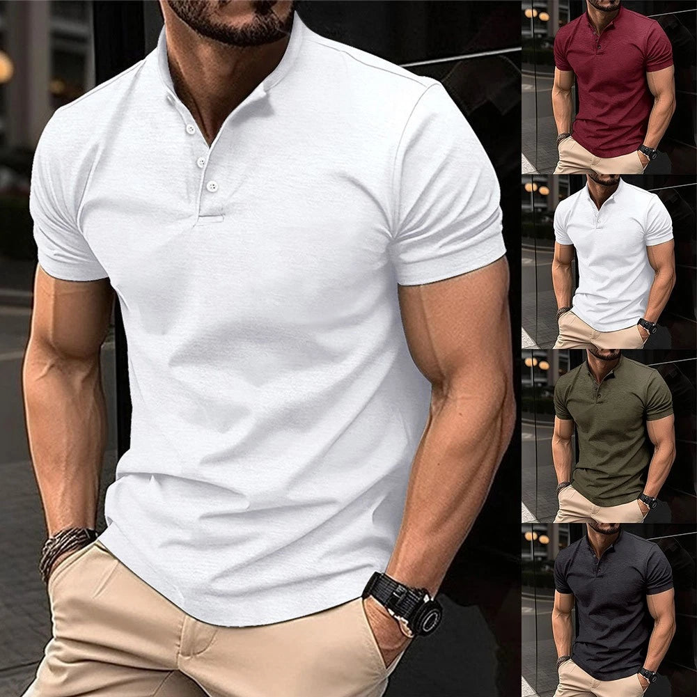 Fashionable Short Sleeve Fitness T Shirt Mens Summer Button Collar Shirts