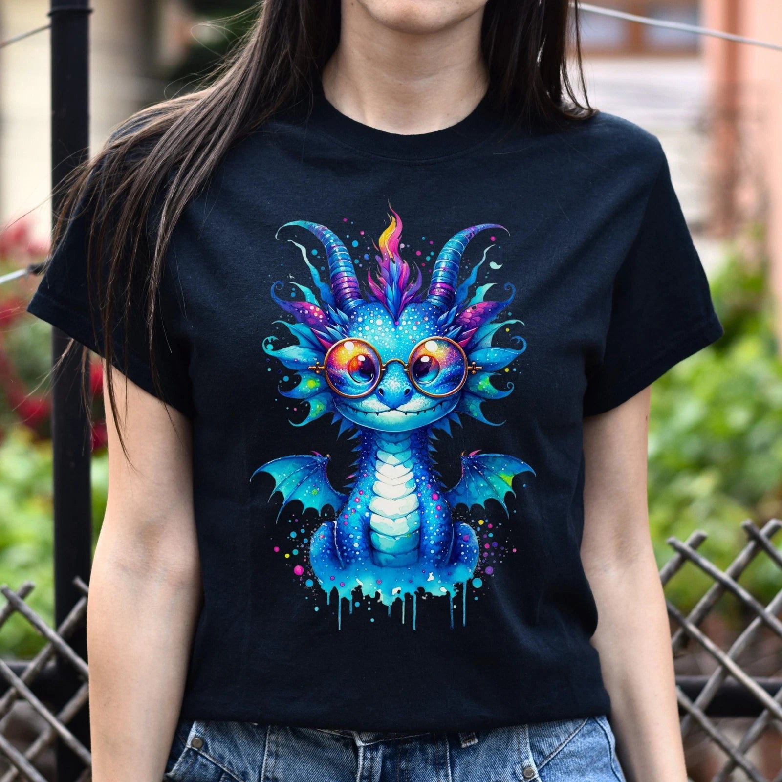Cool cute Blue dragon 2024 Color Splash Unisex T-shirt Black Navy Dark Heather