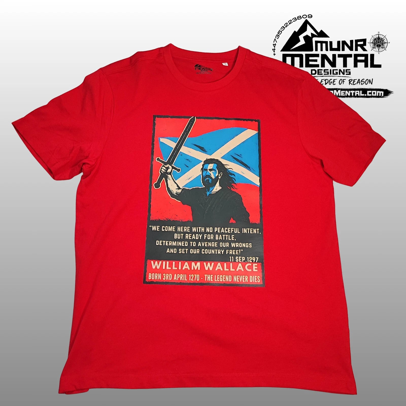 William Wallace T-Shirt Scottish Legend Freedom Tee Premium 180 GSM Cotton