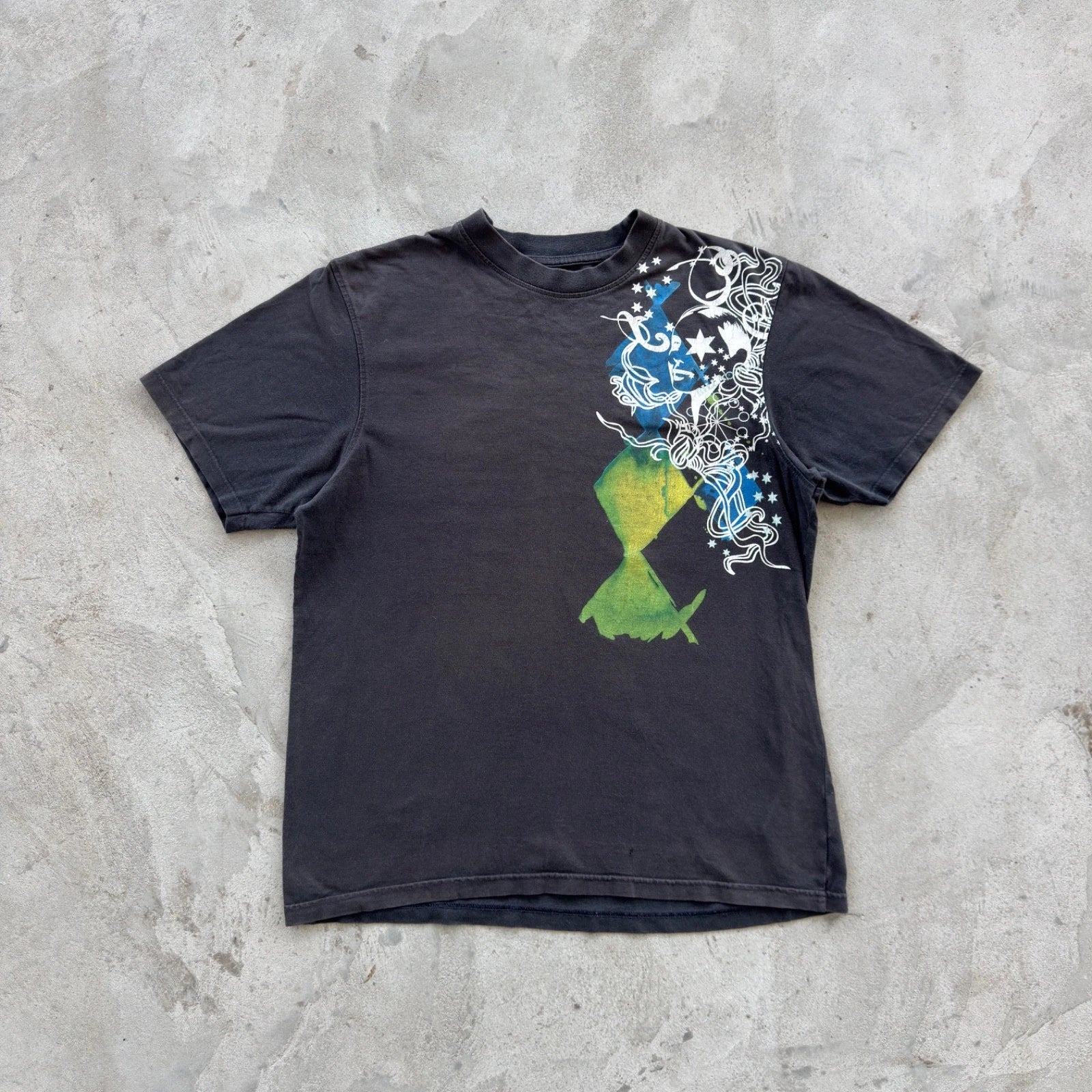 Billabong T-Shirt Black Graphic Surf Skate Y2K Streetwear Faded Men Size M