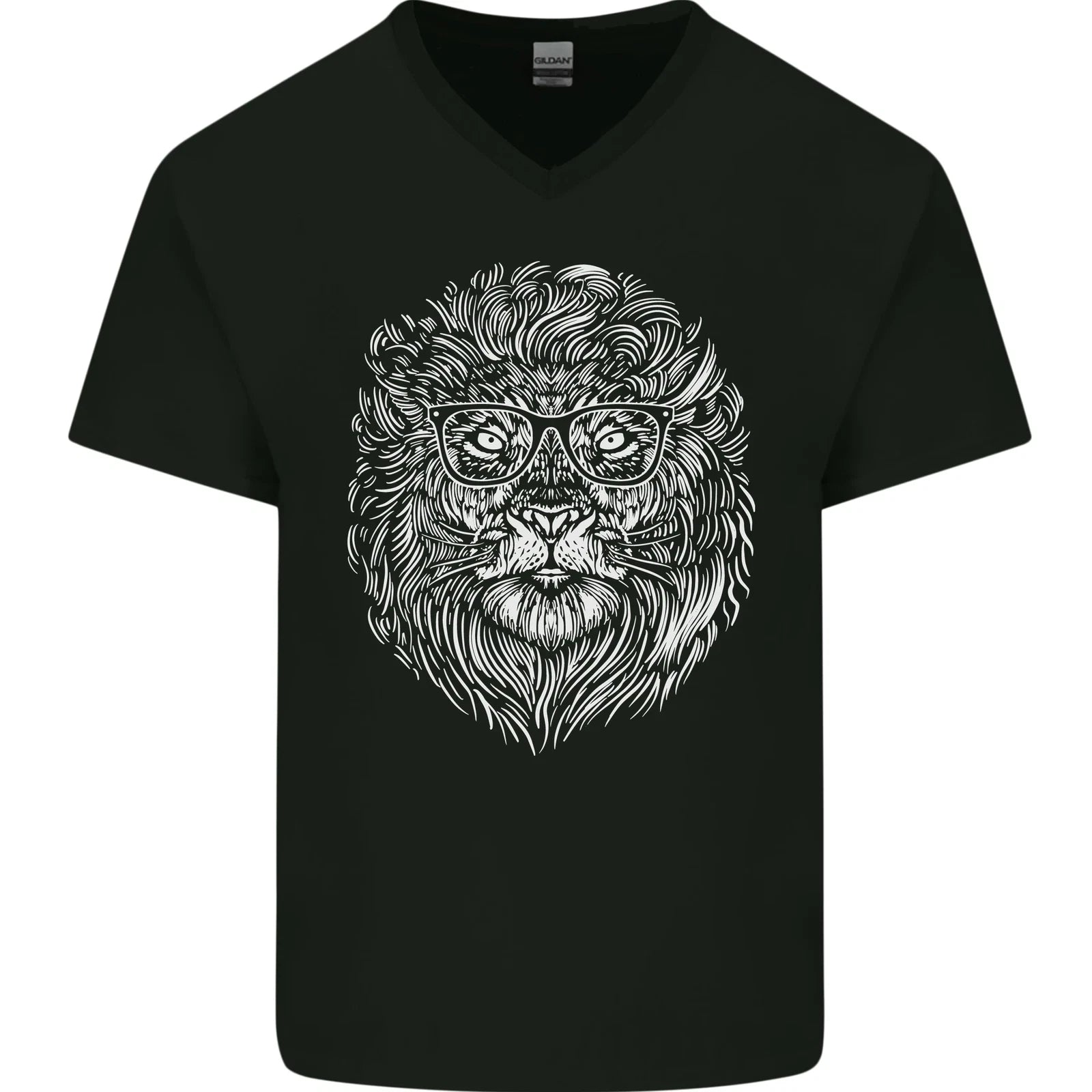 Funny Hipster Lion Mens V-Neck Cotton T-Shirt