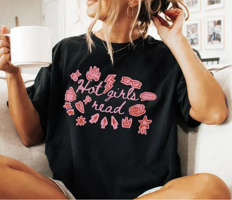Book Lover Shirt, Hot Girls Read Shirt, Scrapbook Aesthetic Tee 1