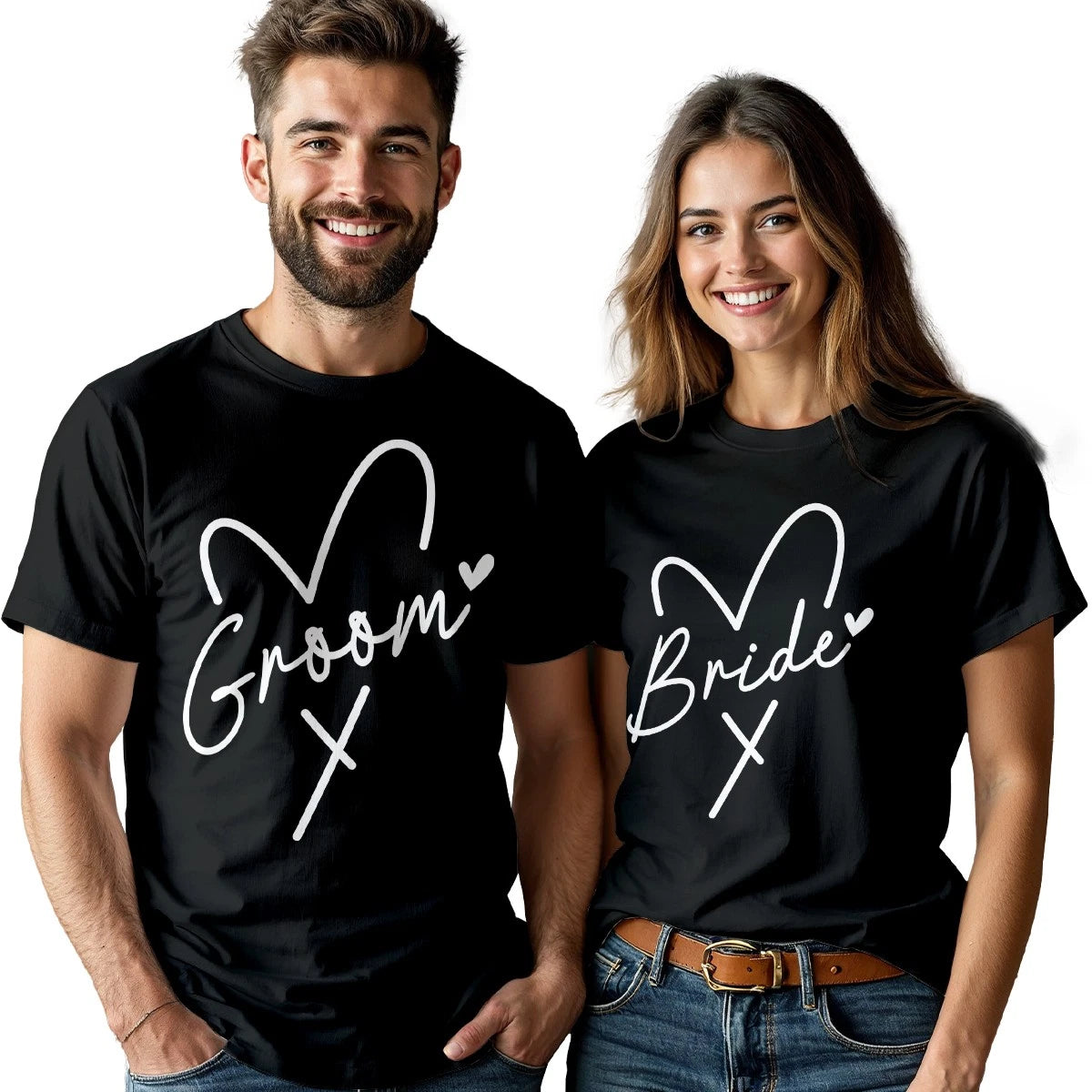 Matching Bride & Groom Cotton Tshirts Wedding Anniversary Gift Couple