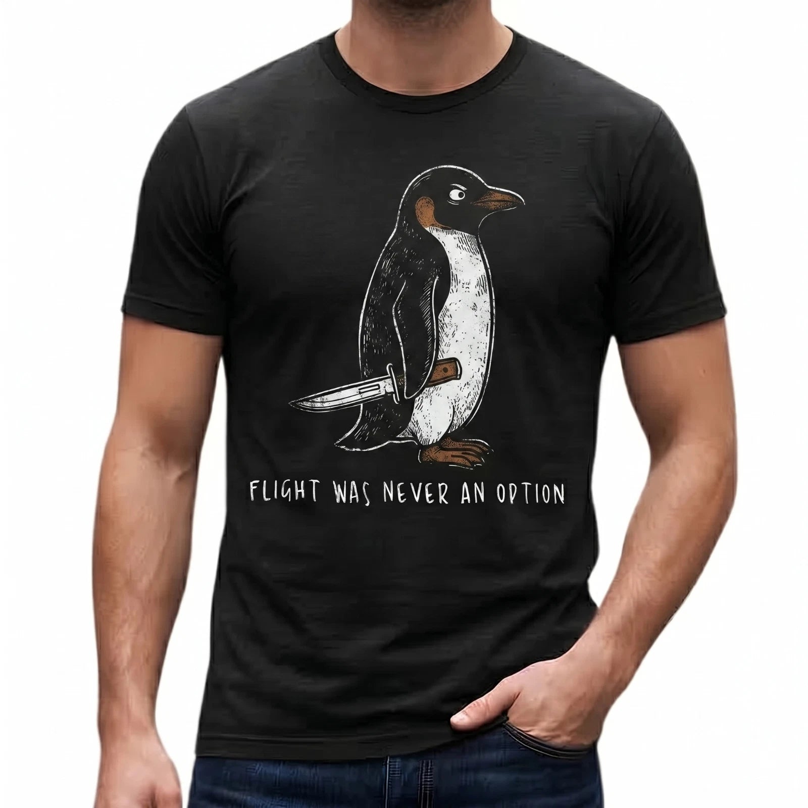 Funny Penguin Meme T-Shirt Flight Wasn't an Option Graphic Tee Unisex Cotton Top