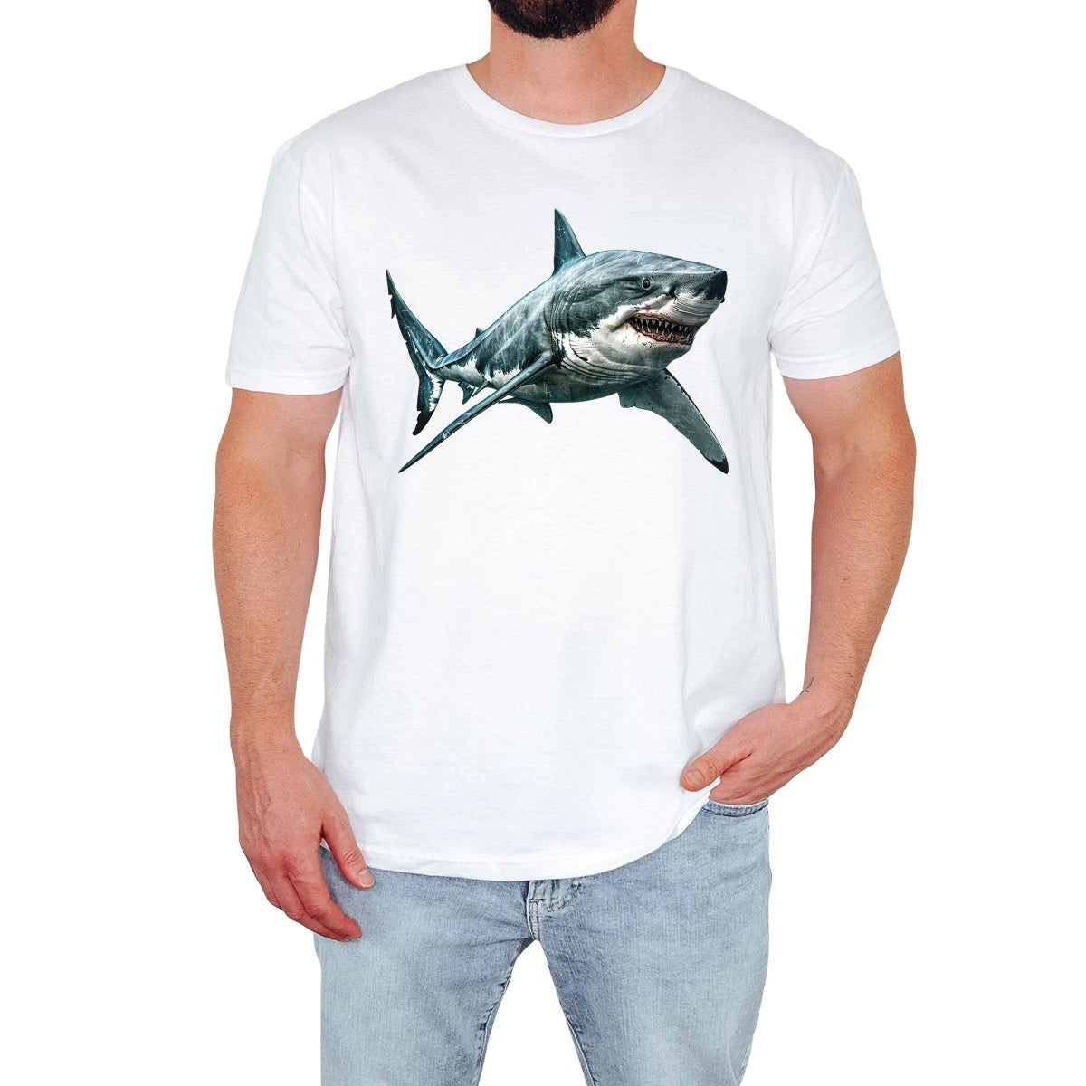 White Shark Mens T-Shirt Funny Marine Life Cute Cartoon Animal Lover Gift