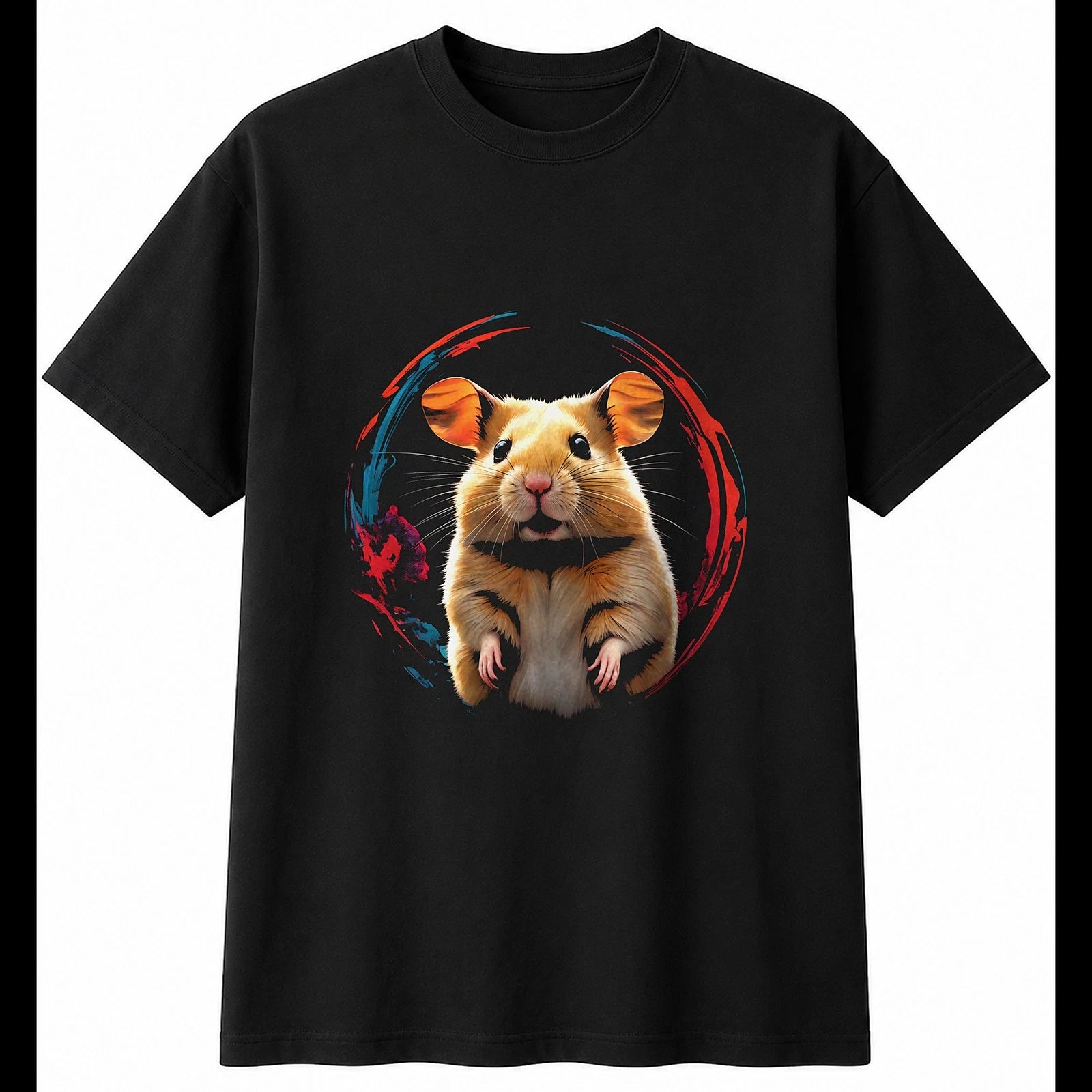 Hamster Double Exposure Cute Mens T-Shirt Black 100% Cotton Adorable Printed