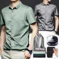 Men Mercerized Satin Long Sleeve Shirt Wrinkle Collar Business Slim Fit Solid