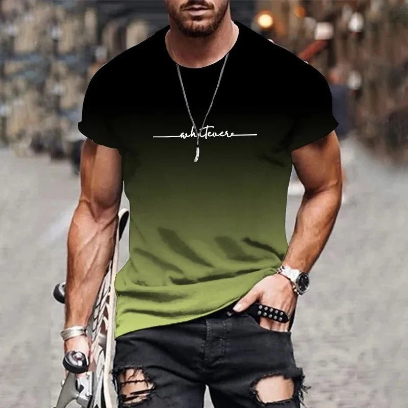 Men's Gradient Print T-Shirt Round Neck Short Sleeve Casual Street Top