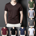 Men's V Neck Short Sleeve T Shirt Slim Fit Casual Pullover Bottoming Top Black
