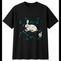 Graphic Rex Rabbit with Roses Cute Mens T-Shirt Black 100% Cotton Kawaii