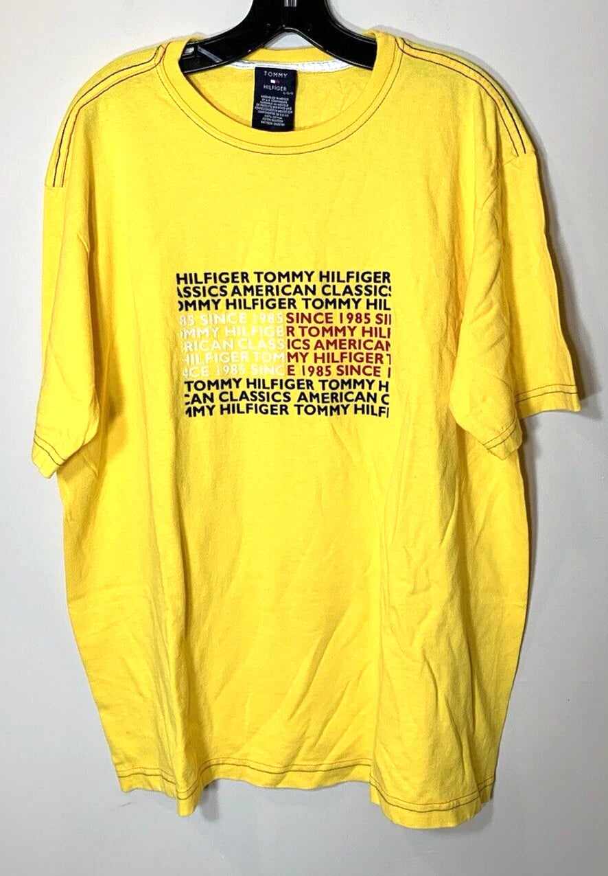 Tommy Hilfiger T-Shirt Mens Large Yellow VINTAGE 100% Cotton 2001 Y2K NICE!