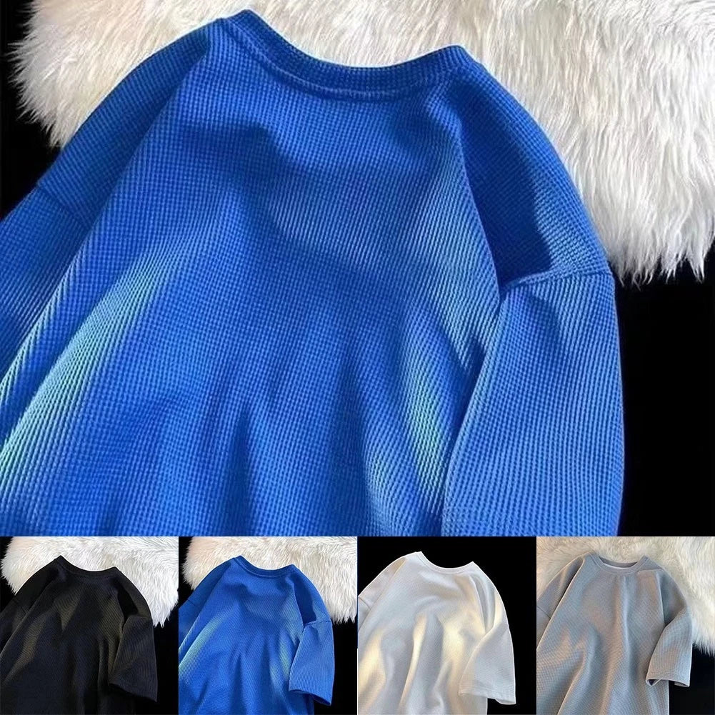 Loose Fit Men's Solid Color Tee Half Sleeved Round Neck Polyester Spandex Mix