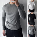 Men Ribbed Long Sleeve O Neck T Shirt Elastic Muscle Fitting Slim Layer