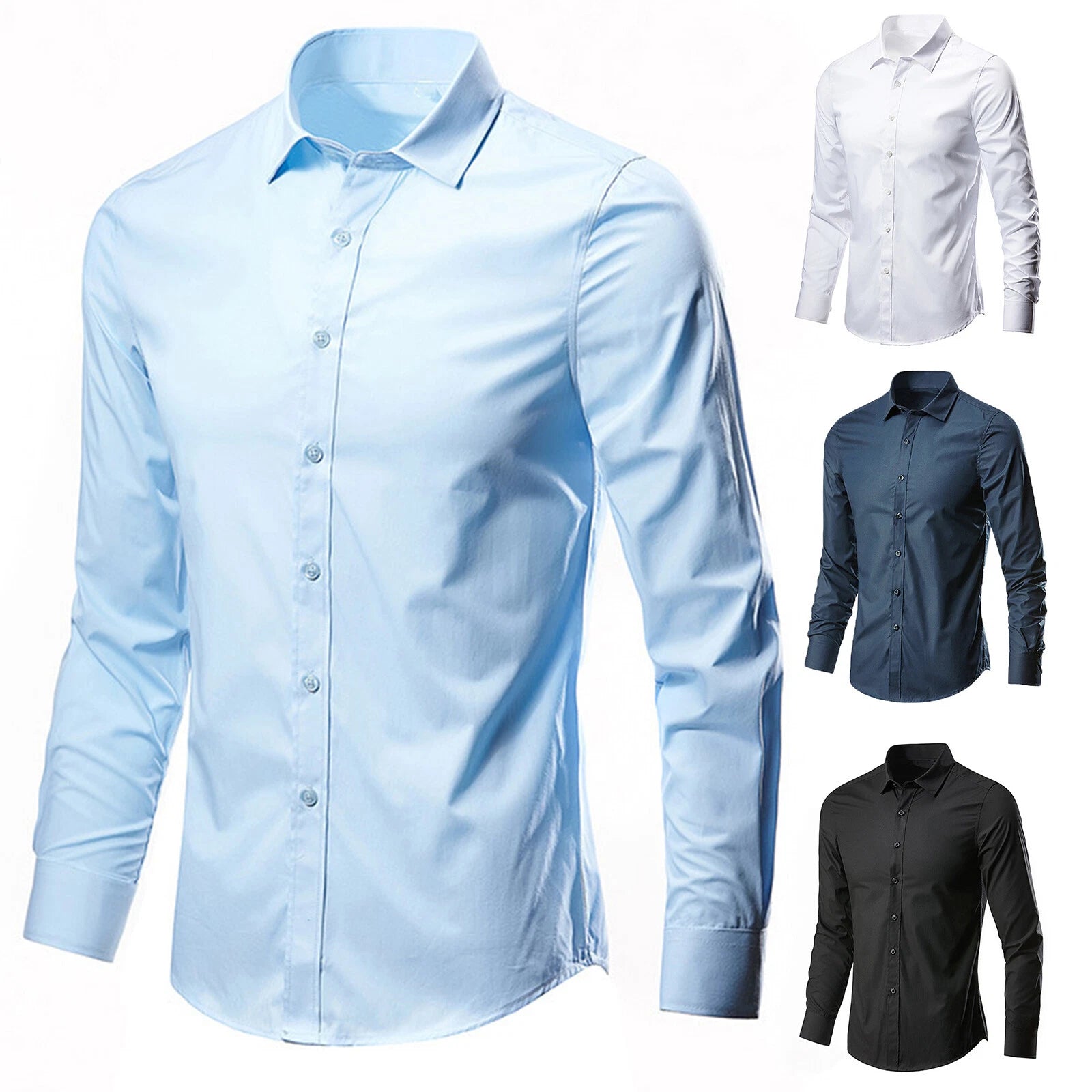 Men's Casual Long Sleeves Shirts Tops Solid color Slim Fit Button Down T-Shirts