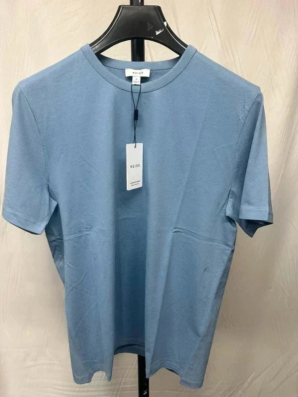 L REISS Mens Melrose Soft Cotton T-Shirt Designer Crew Neck Tee AirForce Blue