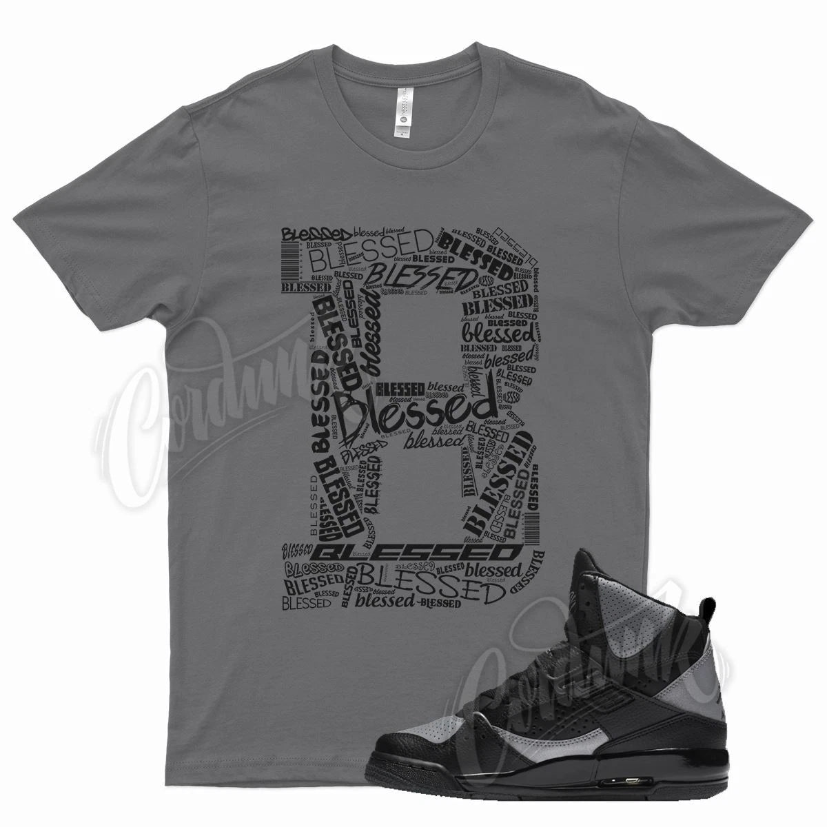 Grey BLESSED T Shirt for J1 Flight 45 High Black Cool Gray Anthracite