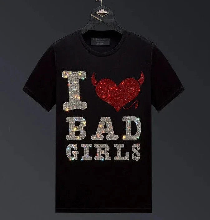 New Men Fashion Rhinestones Short Sleeve Luxury Black T-Shirt High Quality