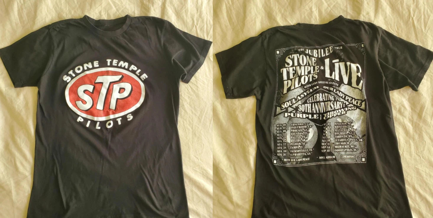 Stone Temple Pilots STP Vintage Oval Logo Tour T-Shirt Black Grunge Rock Tee