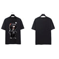Mens breathable polyester black printed t shirt loose fit street style