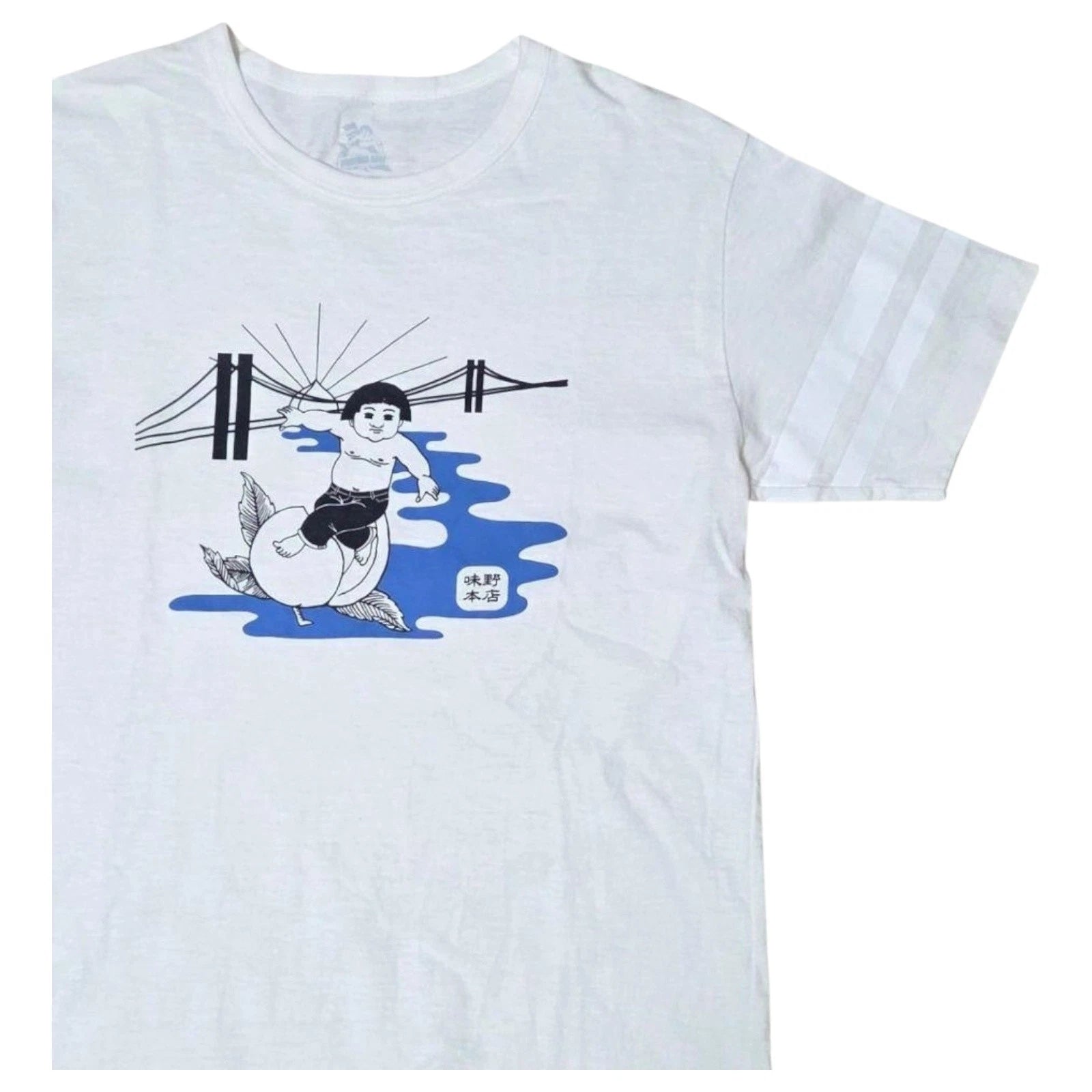 MOMOTARO JEANS T-shirt M Japanese Print Graphic White w/ Shutsujin Line F/S