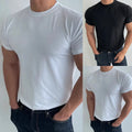 Men Slim T-Shirt Slim Fit Elastic Round Neck Casual Polyester Spandex Blend