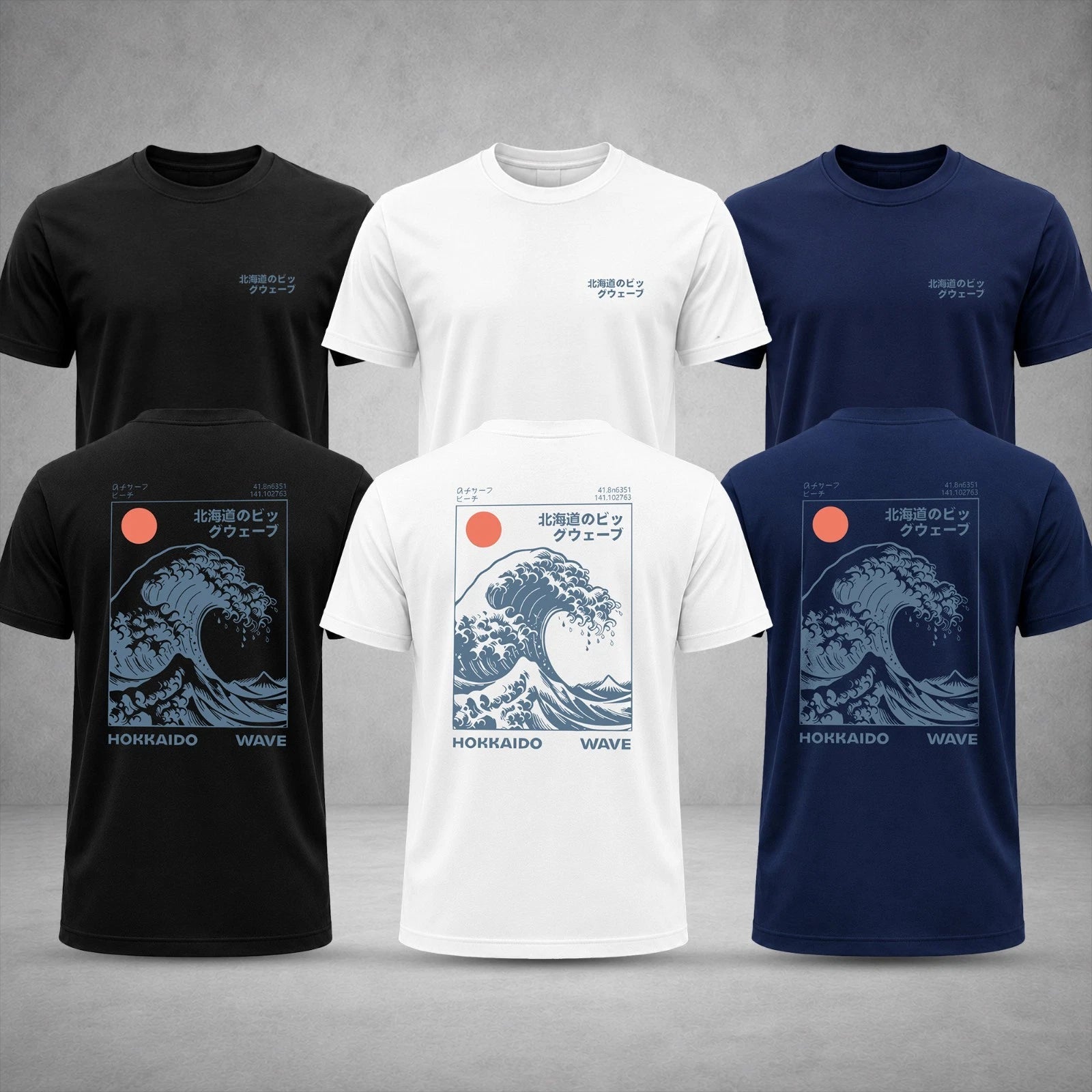 Men's Hokkaido Wave T Shirt Japanese Graphic Tee Ocean Art Casual Wear Top