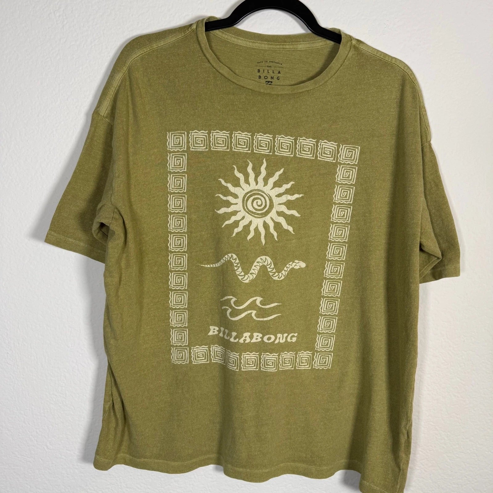BILLABONG Green Graphic Tee Cottton Surf Shirt Mens S Oversized