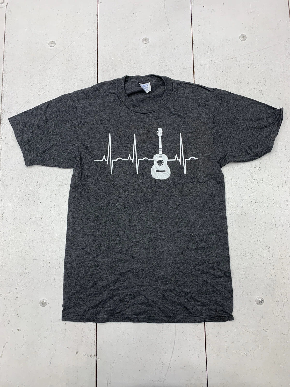Custom Graphic Guitar Heartbeat Short Sleeve Shirt Grey Adult Size Small
