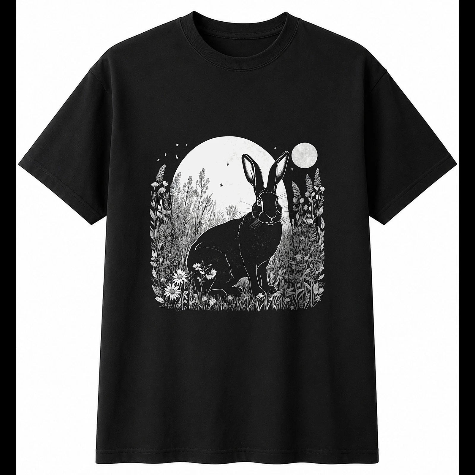 Botanical Flemish Giant Rabbit with Flowers Mens T-Shirt Cute Kawaii Adorable