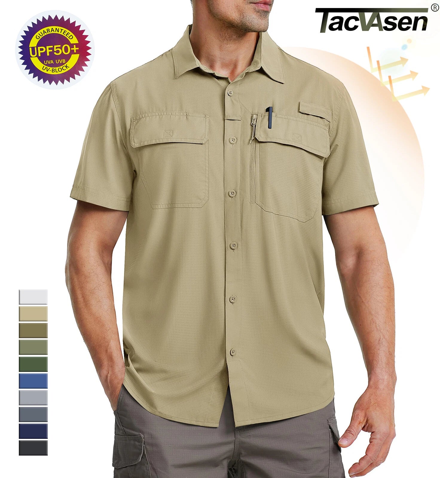 UPF 50+ Sun Shirt Quick Dry Cool Hiking Shirt Short Sleeve Outdoor Casual Work T