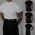 Men's Muscle Fit Short Sleeve T Shirt with Elastic Fabric and Striped Pattern