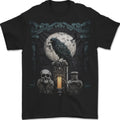 Gothic Skull and Crow With Arch and Moon Mens T-Shirt 100% Cotton