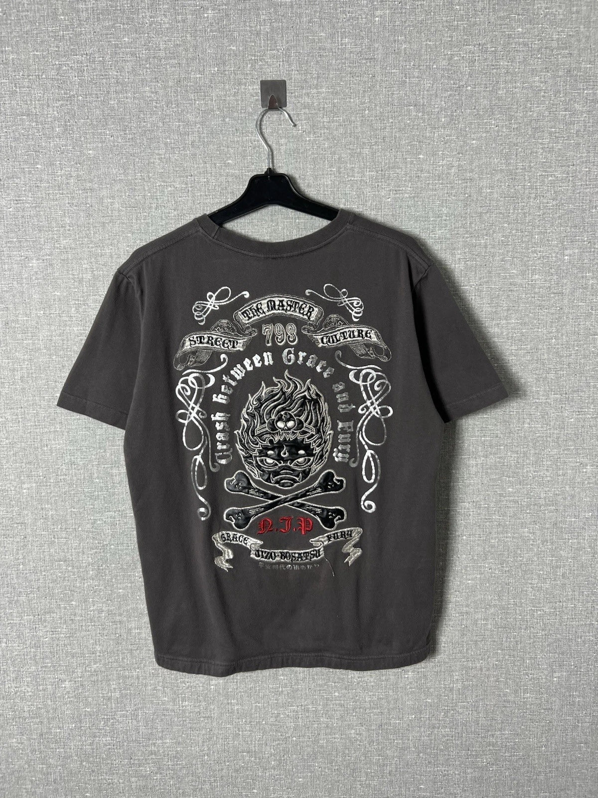 Vintage Jizo Bosatsu Graphic Tee Street Style Embroidery Skull Flame JNCO Style