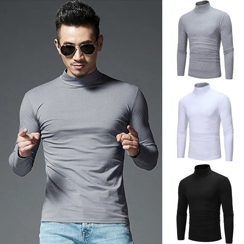 Sleek and Stylish Men's Turtleneck Long Sleeve Pullover in Solid Colors