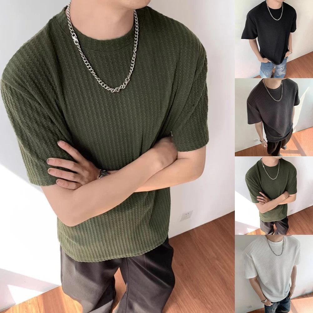 Short Sleeve Top Ribbed Slim Tee For Casual Wear Ribbed Slim Fit Crew Neck