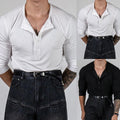 Men's Long Sleeve V Neck Athletic Top Ribbed Stretch Slim Fit Casual Shirt