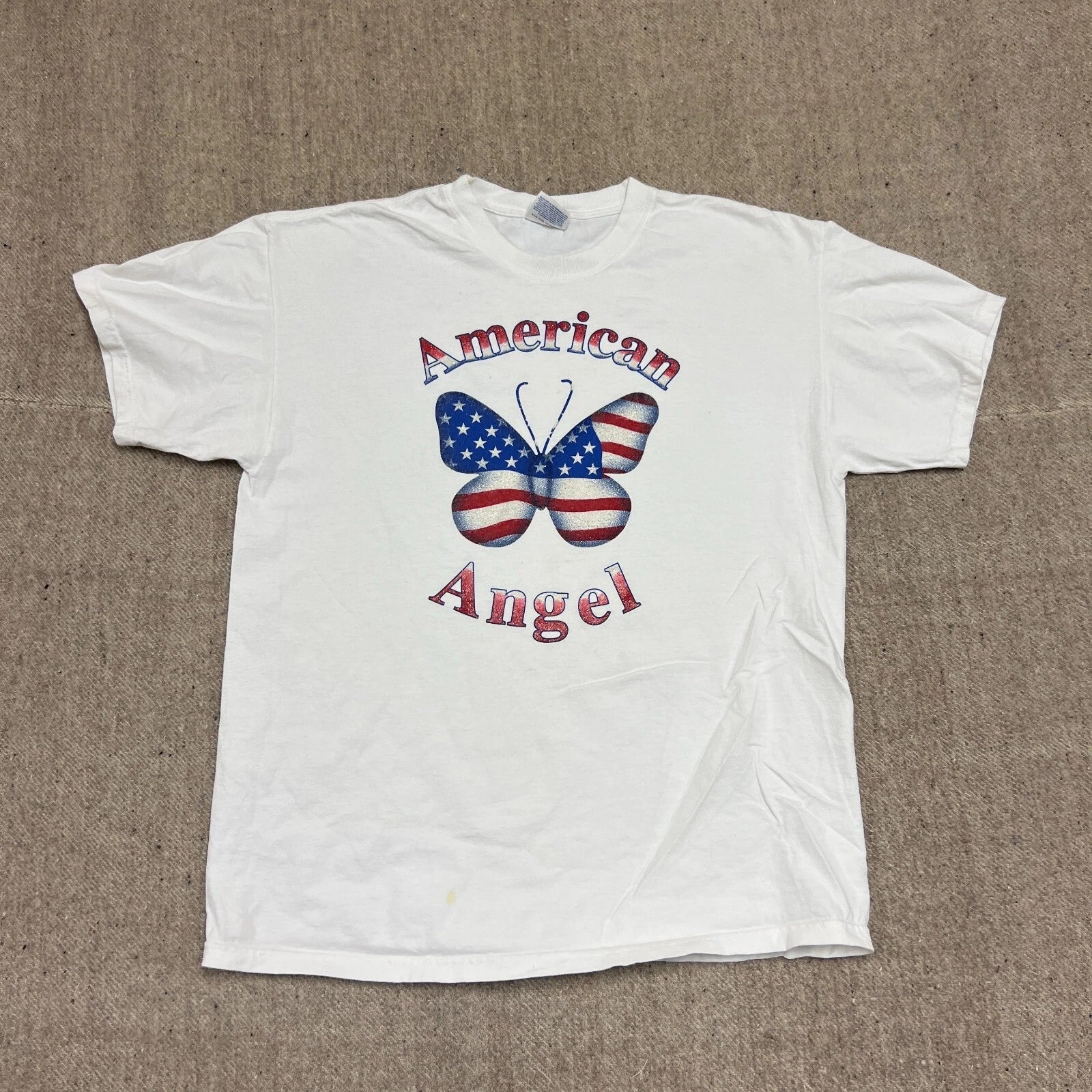 Vintage American Angel Shirt Mens Large White 2000s Y2K Butterfly USA