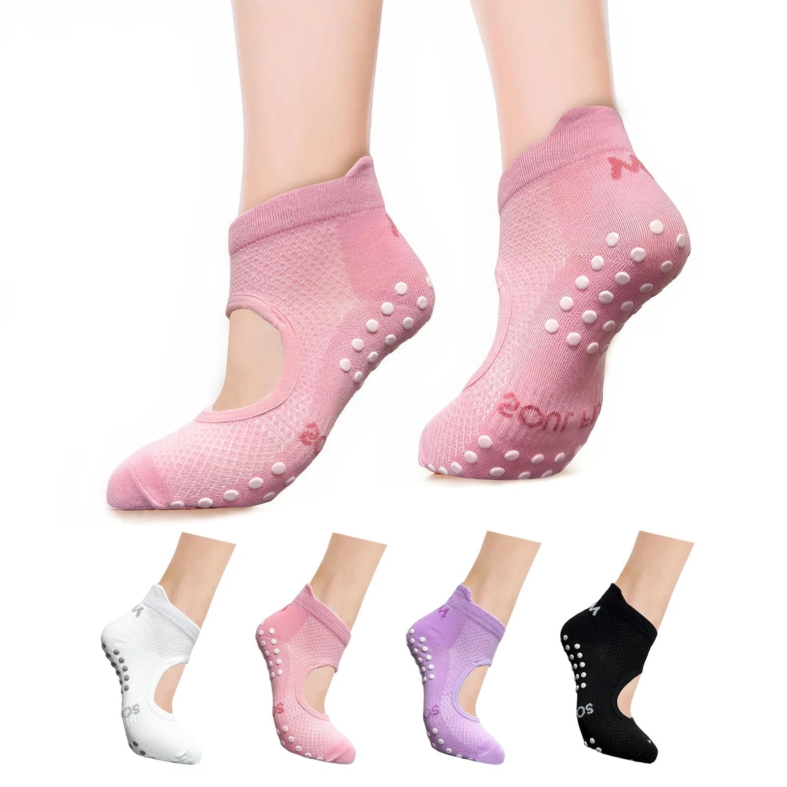 4 Pairs Pilates Socks with Grips for , Yoga Socks Non Slip Athletic Crew Sock...
