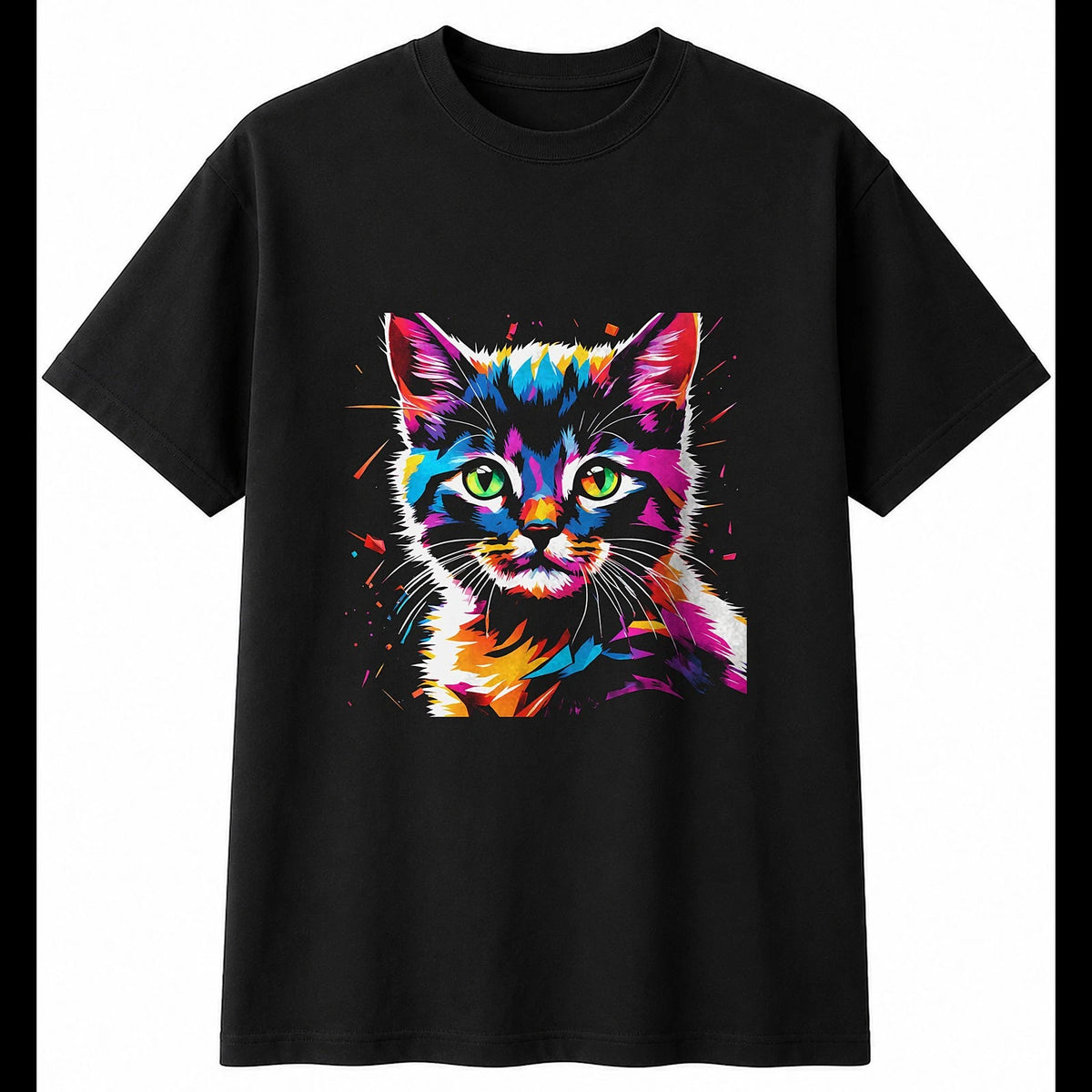 Neon Kitten Shattered Cat Cute Mens T-Shirt Black 100% Cotton Novelty Kawaii