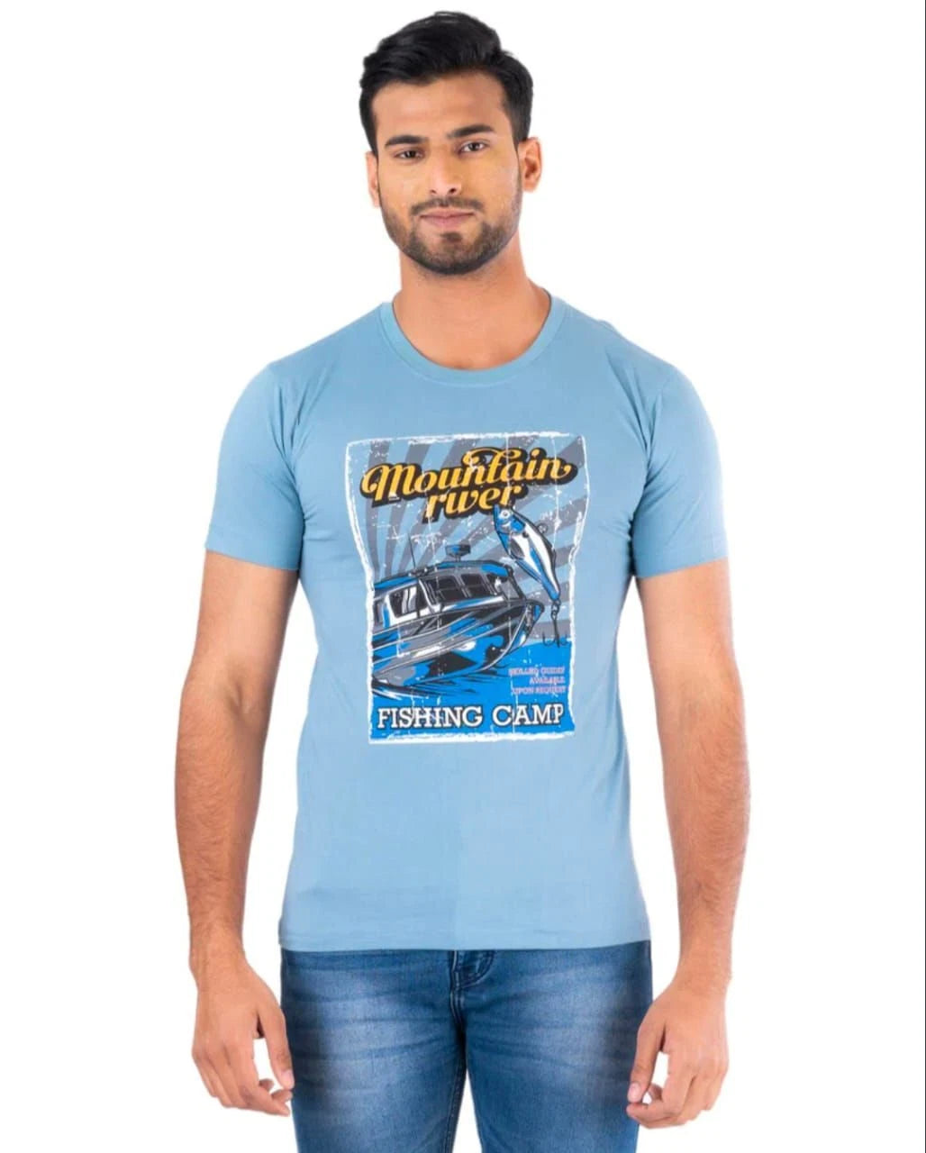 Graphic Cotton Round Neck T shirt Regular Fit For Men's Casual Half Sleeves