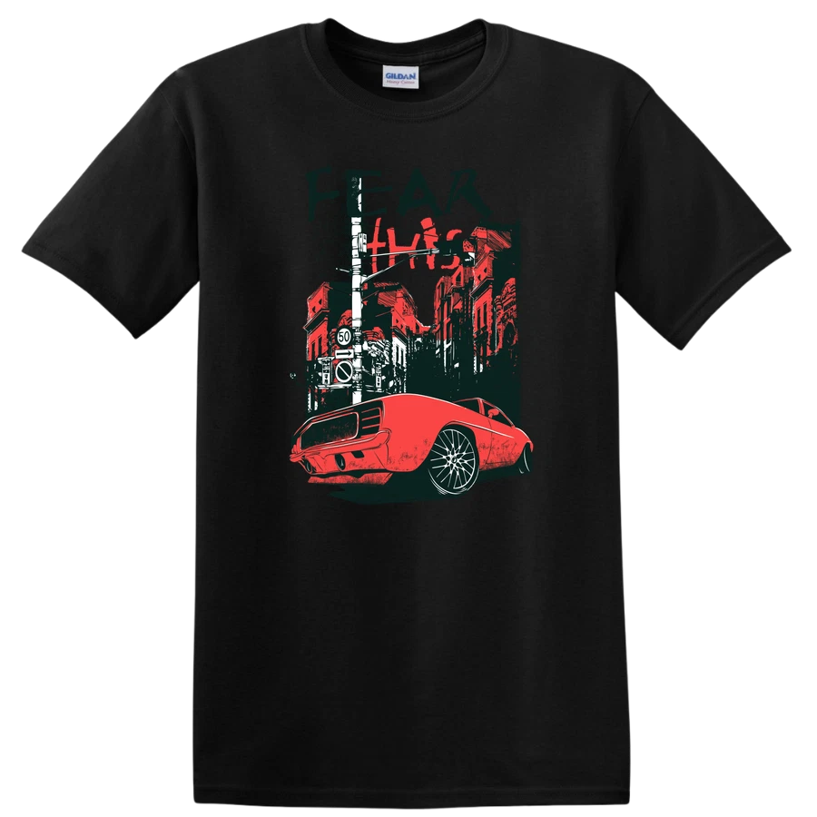 Red Sports Car Urban Scene T Shirt Graphic Vintage Cool Tee Design Art