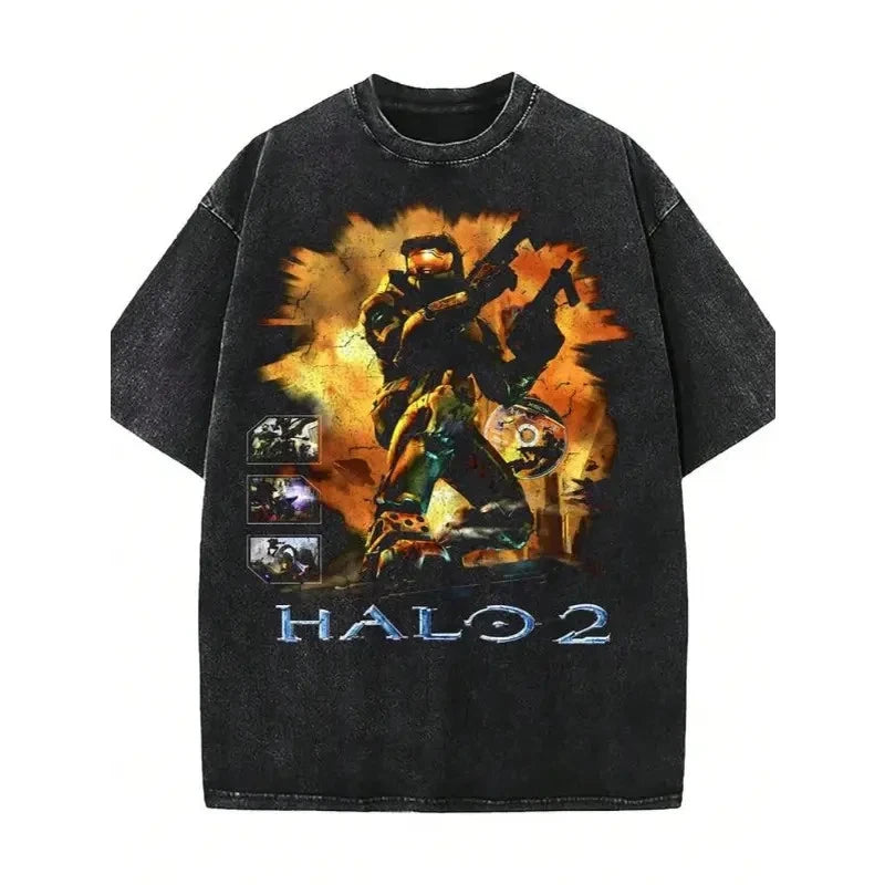 Halo 2 Xbox Vintage Acid Wash T-Shirt Oversized Unisex Streetwear Graphic Top
