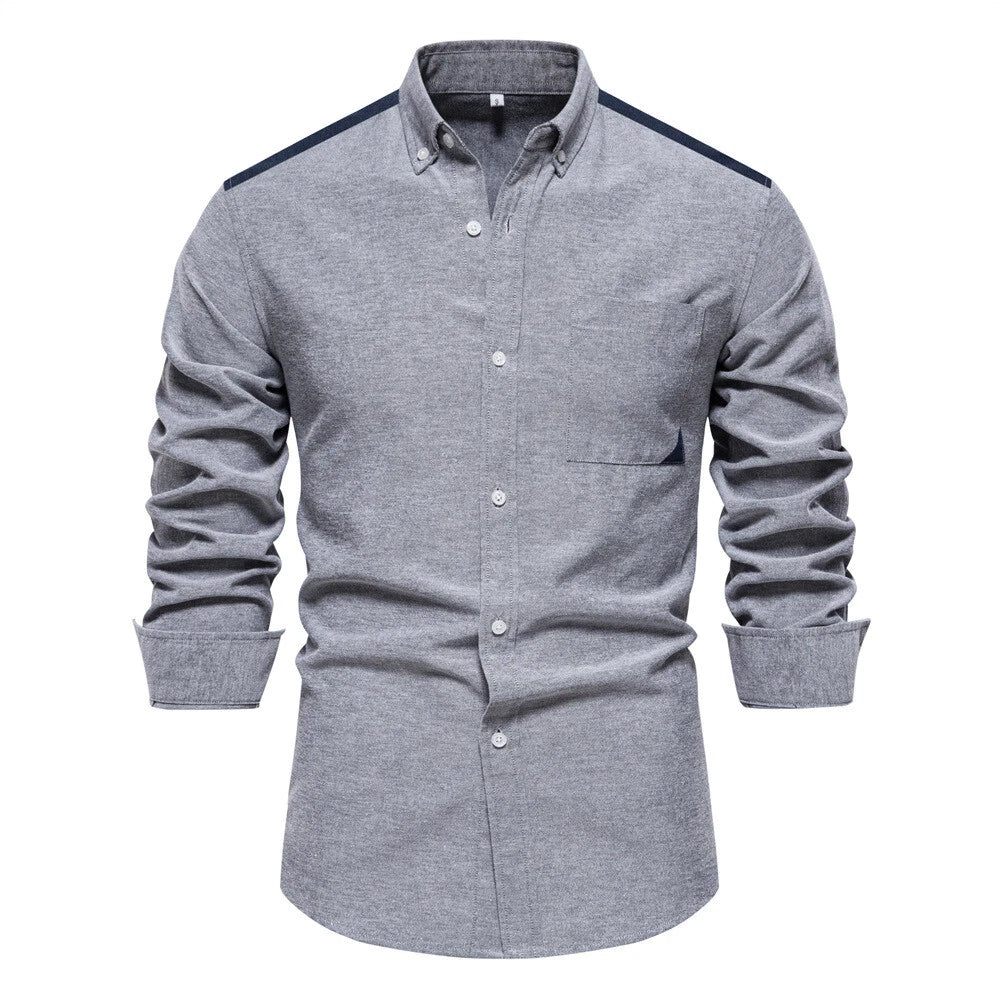 Men's Color Block Shirt Casual Slim Shirts Long Sleeve Button Down Blouse