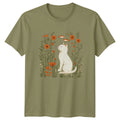 White Cat Flowers Mens T-Shirt Nature Lover Cute Kitten Graphic Tee