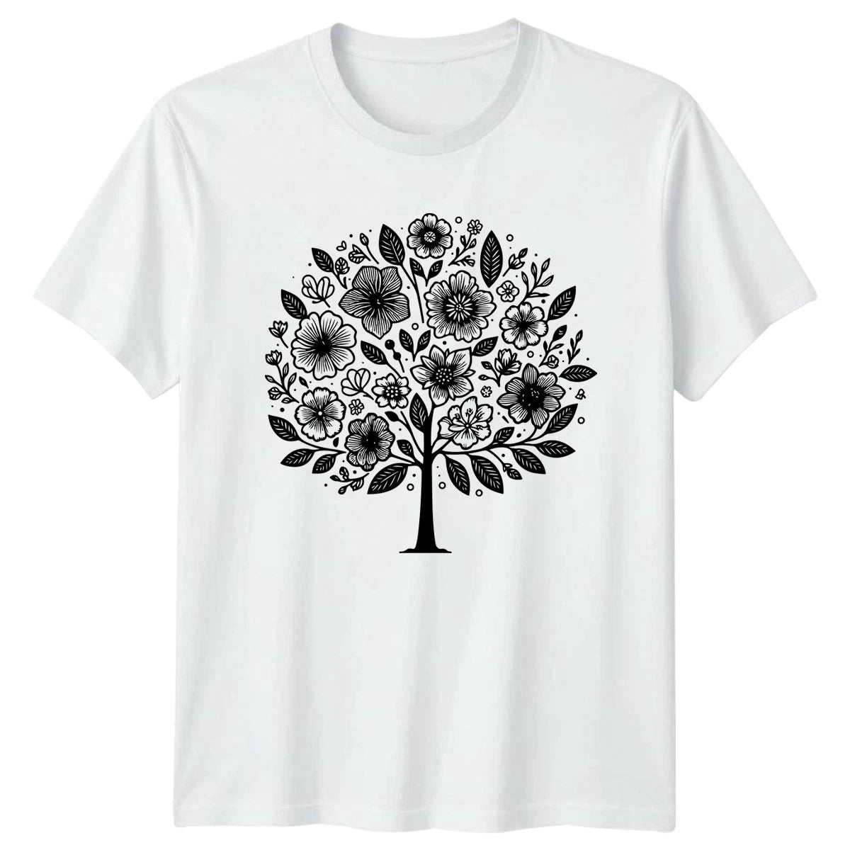 Detailed Floral Tree Of Life Botanical Womens T-Shirt Boho Style Nature