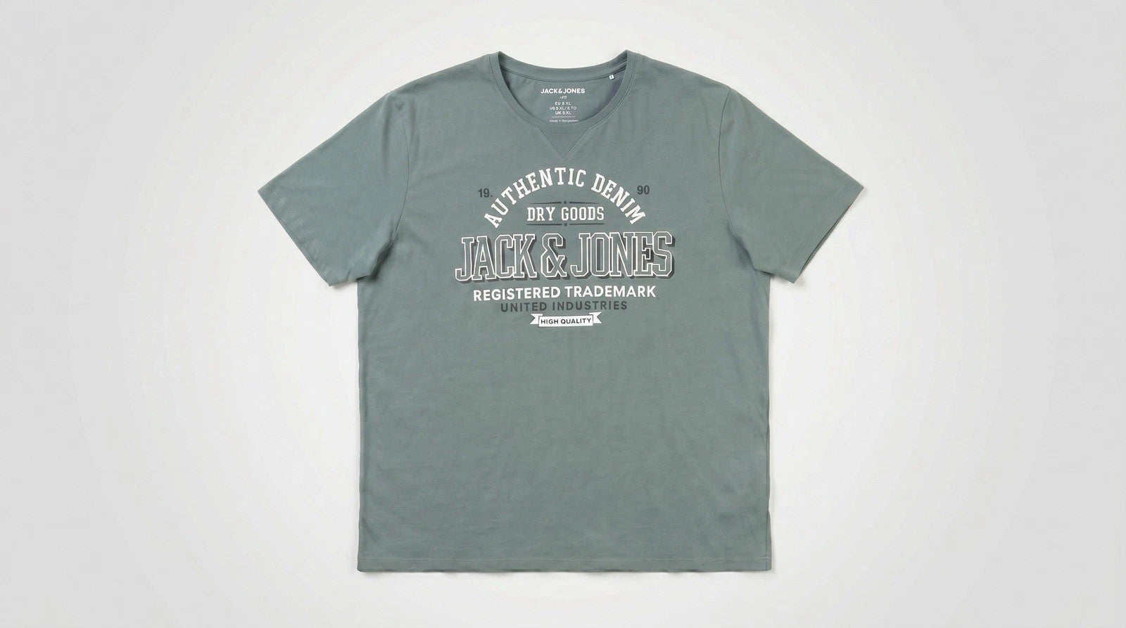 Jack & Jones Men's T-Shirt 6XL Grey Authentic Denim Print Crew Neck Casual