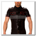 Latex Slim Shirts Men's Short Sleeves Fake Pockets with Shoulder Girdles H10-1