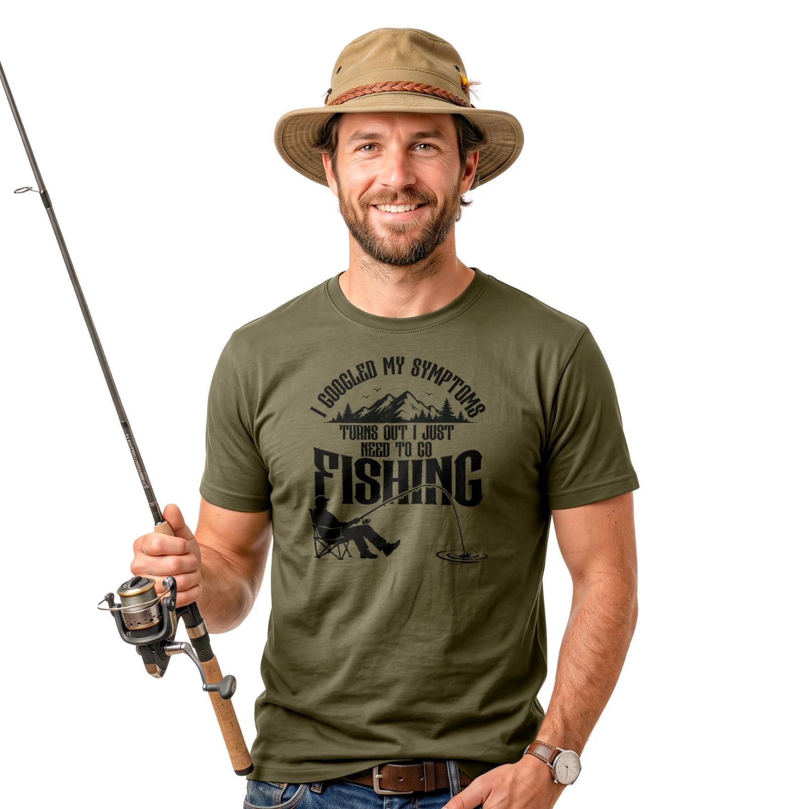 Funny Fishing T Shirt I Googled My Symptoms Need To Go Fishing Fishermen Tee