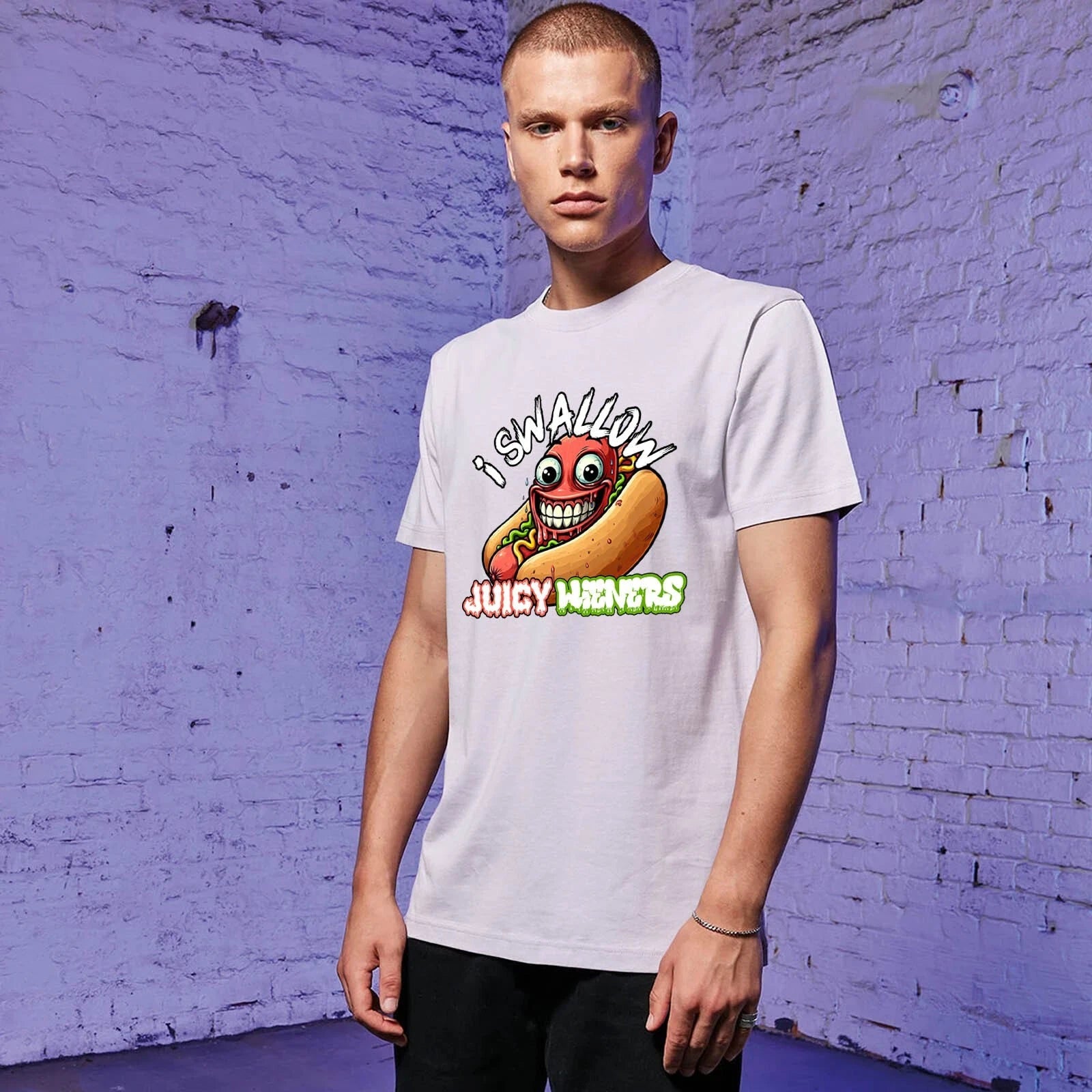 Unisex Slim Fit T-Shirt-I swallow juicy wieners- Novelty Funny Adult Humour