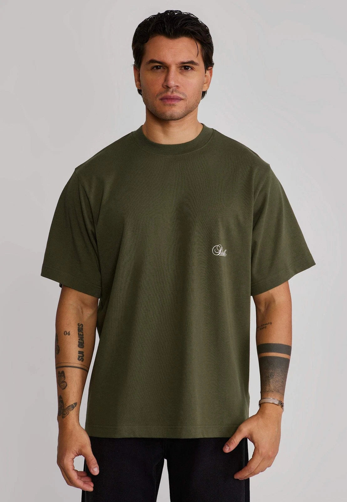 SikSilk Men's Short Sleeved Oversized Drop Shoulder T-Shirt Tee Khaki Green